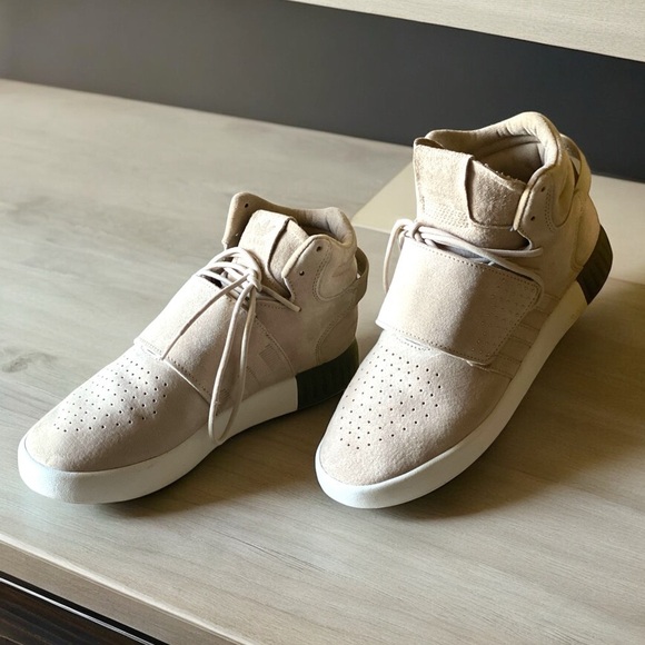 ADIDAS TUBULAR INVADER STRAP SNEAKER Neutral Color High Top Size 8  Like New - Picture 1 of 13